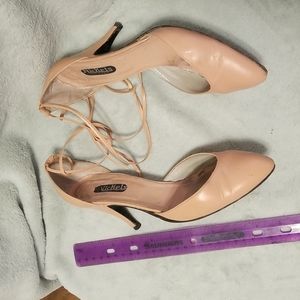 Peachy-Pinkish pumps - tie around ankle